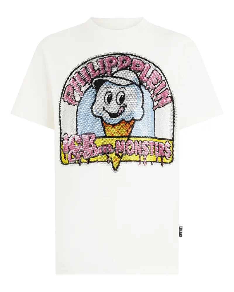 Philipp Plein T-Shirt mit Rundhals und "Ice Cream Monsters"-Print - Creme Creme