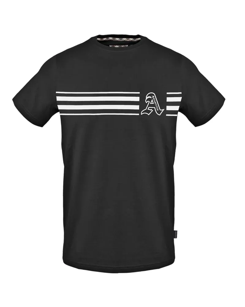 Aquascutum T-Shirt für Herren, Rundhalsausschnitt (Schwarz Schwarz