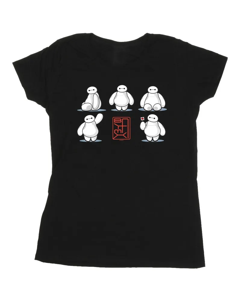 Disney Damen/Damen Big Hero 6 Baymax Viele Posen T-Shirt aus Baumwolle (Schwarz Schwarz
