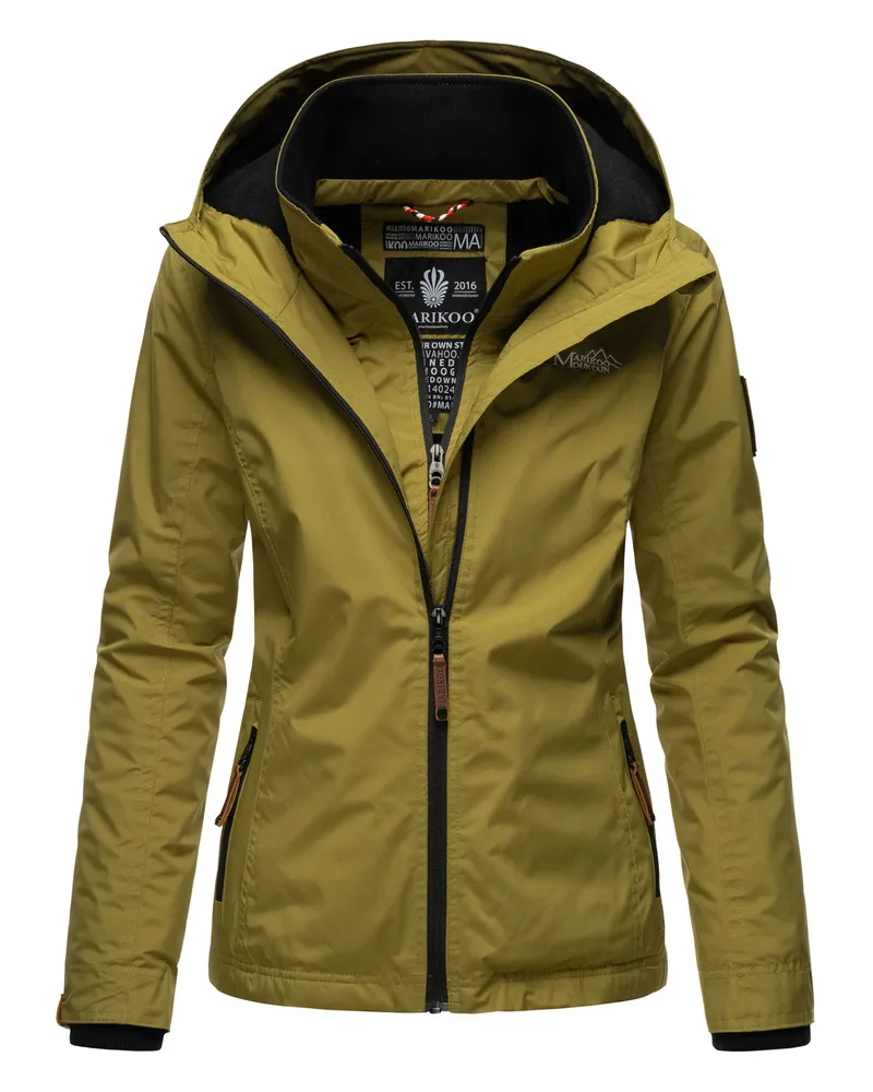 Marikoo Damen Übergangsjacke Erdbeere mit Doppelkragen & Fleece-Innenfutter Grün