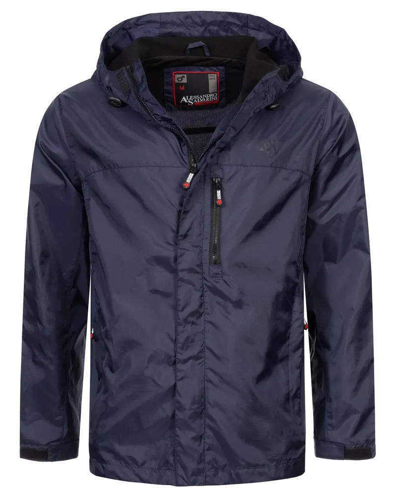 Alessandro Salvarini Herren Regenjacke AS-323, wasserdicht, leicht mit Kapuze - Blau Blau