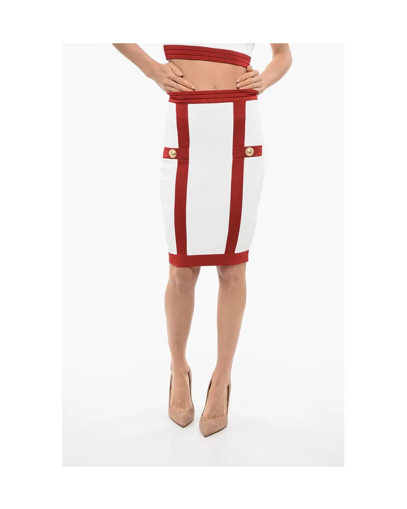 Balmain Gestrickte Longuette mit Logoknöpfen Weiß