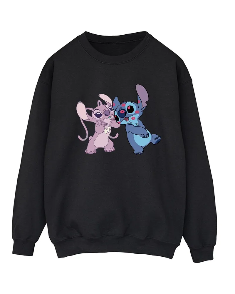 Disney Damen/Lilo & Stitch Küsse Sweatshirt (Schwarz Schwarz