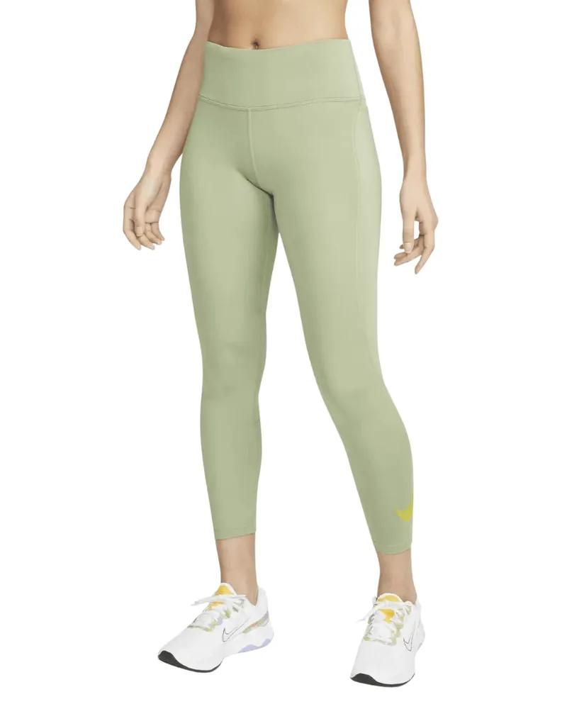 Nike Dri-fit 7/8-laufleggings Mit Mittlerer Leibhöhe In Ölgrün Grün