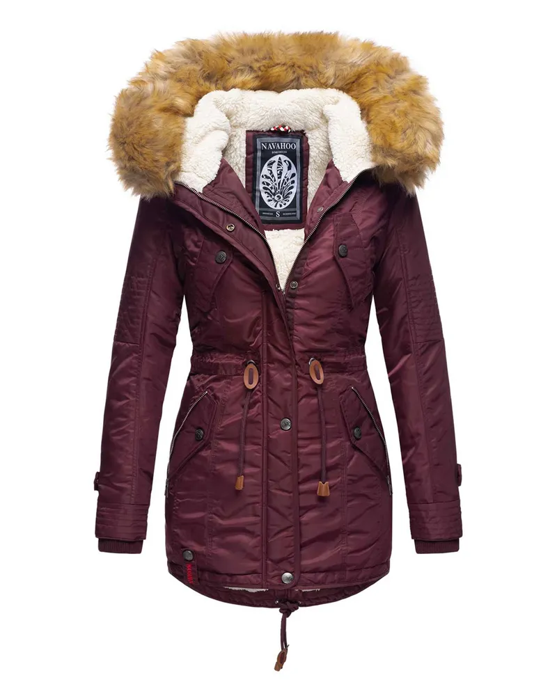 NAVAHOO Damen Winterjacke B399 – Warm, Wasserabweisend & Mit Abnehmbarem Kunstfellkragen Rot