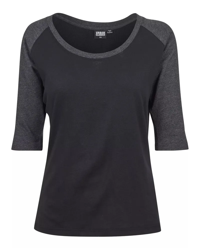 Urban Classics Oberteil Raglanärmel für Damen 3/4 Ärmel (Schwarz/Holzkohle Schwarz