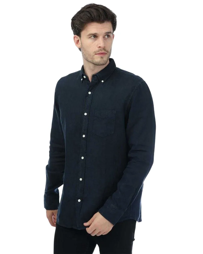 Gant Hemd für Herren, Stückgefärbt, Regulär (Marine Marineblau