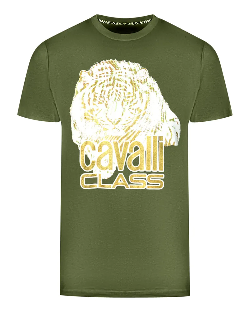 Roberto Cavalli großes Tiger-Logo grünes T-Shirt Grün