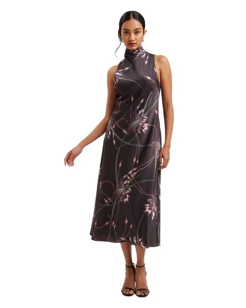 Ted Baker Anuta" Midikleid für Damen, Wasserfallausschnitt (Schwarz Schwarz