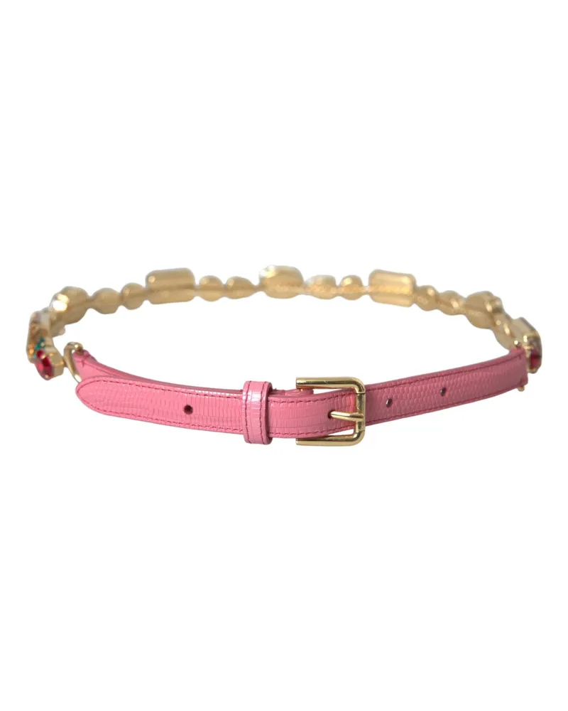 Dolce & Gabbana Pink Leder Gürtel mit Kristallkettenverzierung Rosa