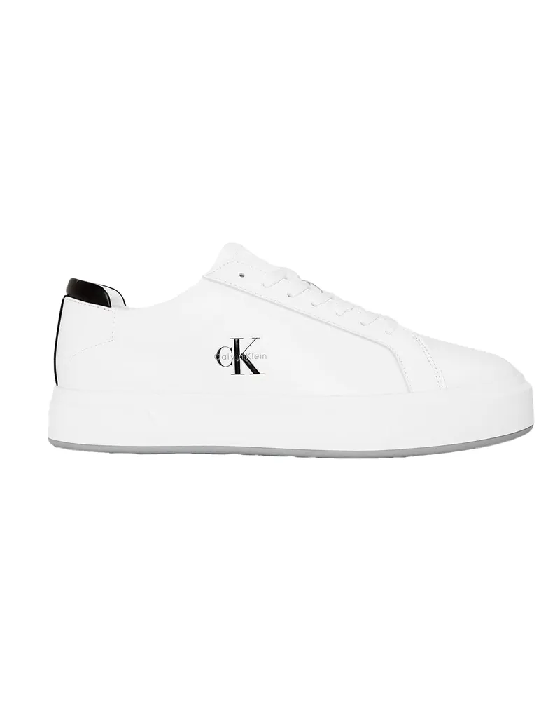 Calvin Klein Basket" Logo Spielplatz Turnschuhe für Herren, Cupsohle (Weiß/Schwarz Weiß