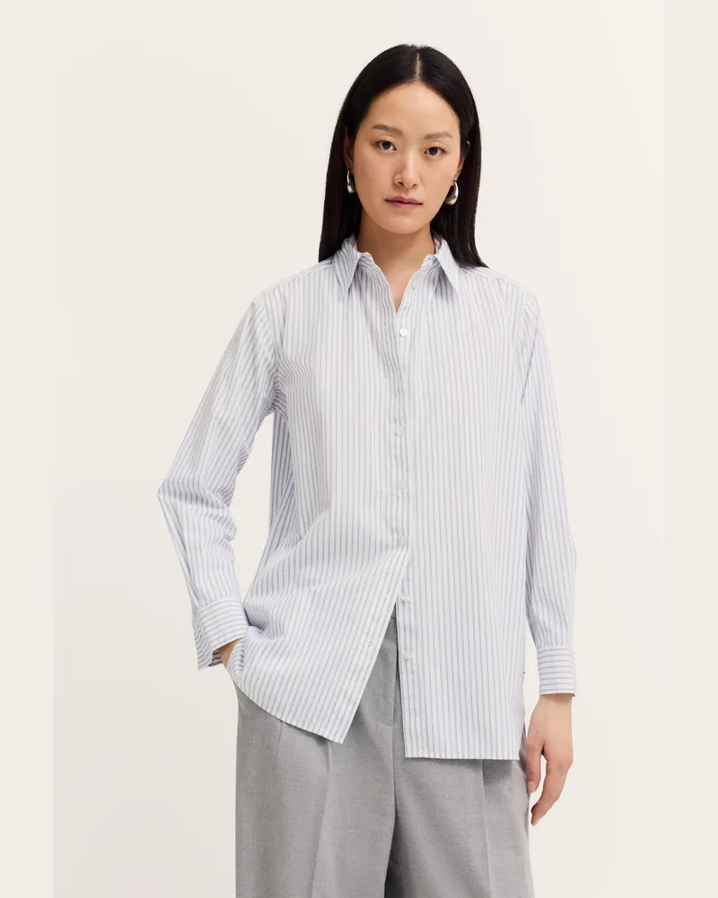 Bugatti Damen Freizeitbluse gestreift mit Hemdkragen & Knopfleiste Blau