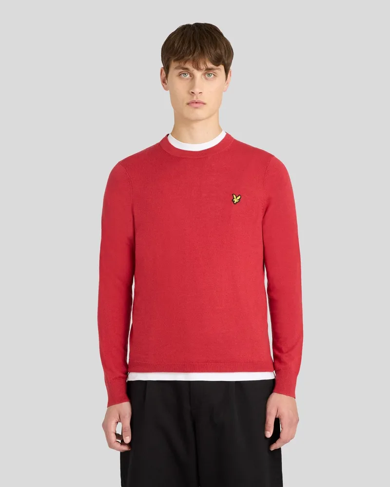 Lyle & Scott Baumwoll-Merino-Rundhalspullover Rot