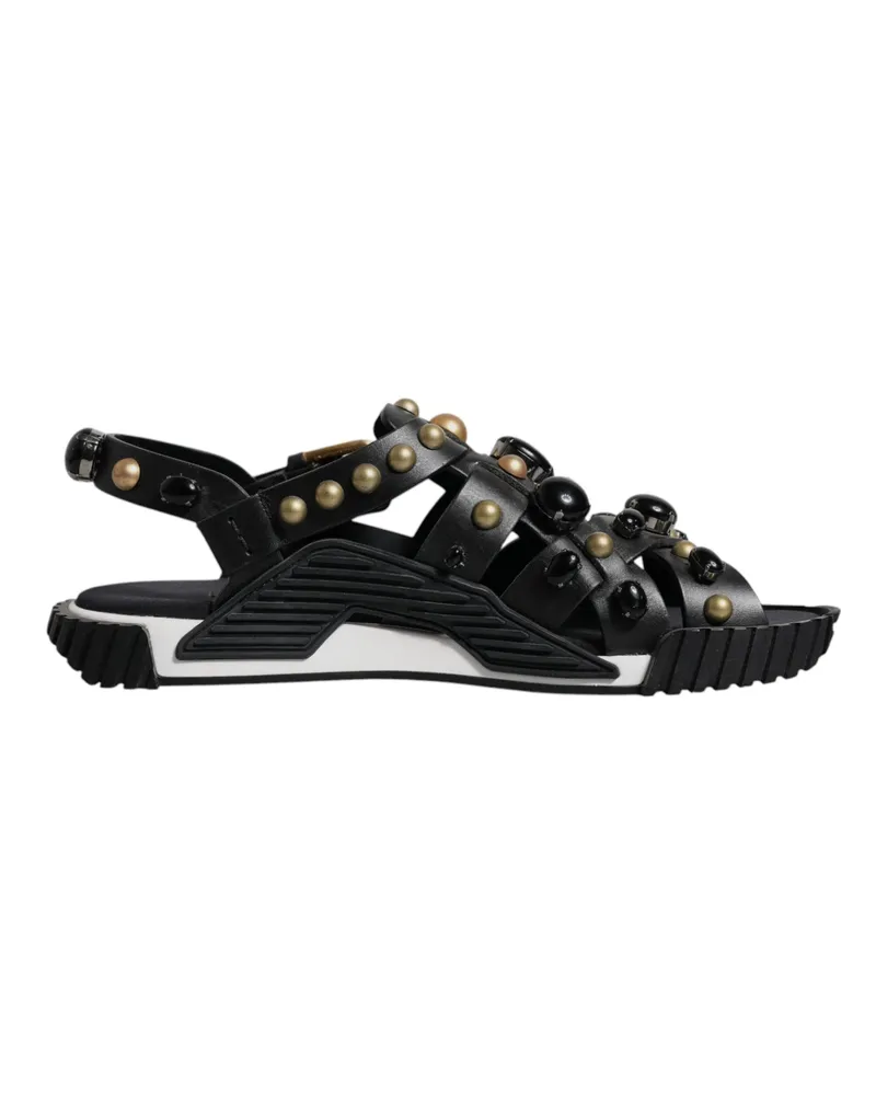 Dolce & Gabbana Schwarze Leder Nieten Slides Sandalen Schuhe Schwarz
