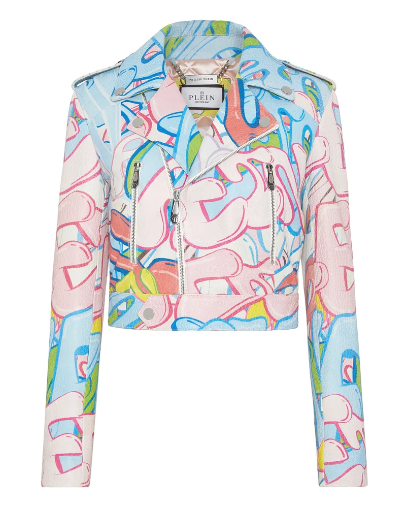 Philipp Plein Lederjacke Bombing Graffiti Mehrfarbig
