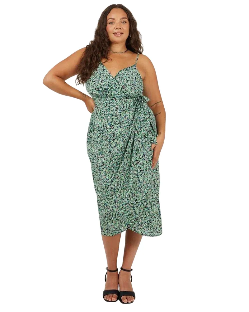 Brave Soul Midikleid für Damen, V-Ausschnitt, Kurven, Ärmellos (Grün Grün