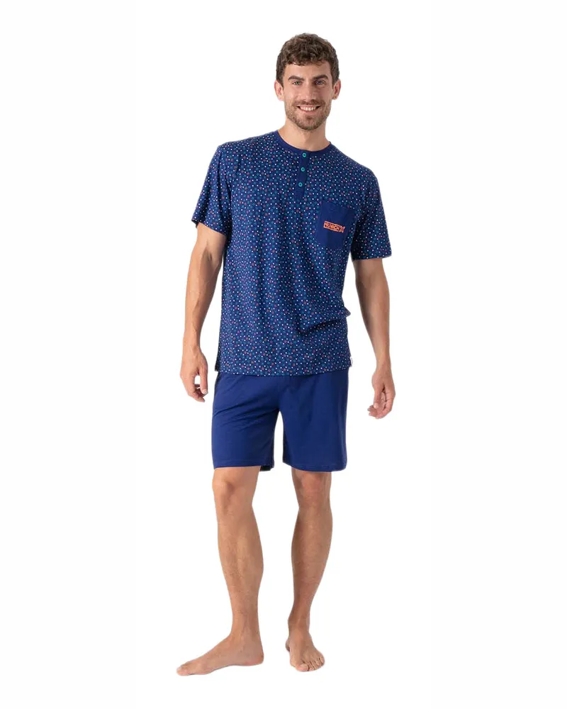 MUNICH Herren Sommer Kurzpyjamas MU9 Blau