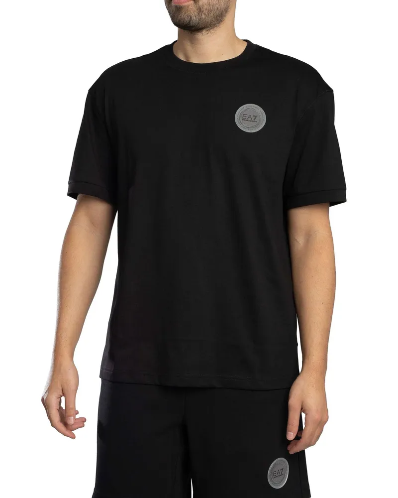 EA7 T-Shirt mit Logo-Aufnäher - Schwarz Schwarz