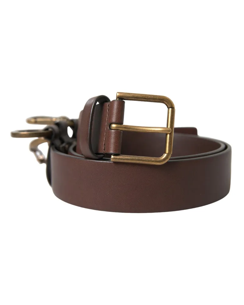 Dolce & Gabbana Brauner Kalbsledergürtel mit goldfarbener Metallschnalle Braun
