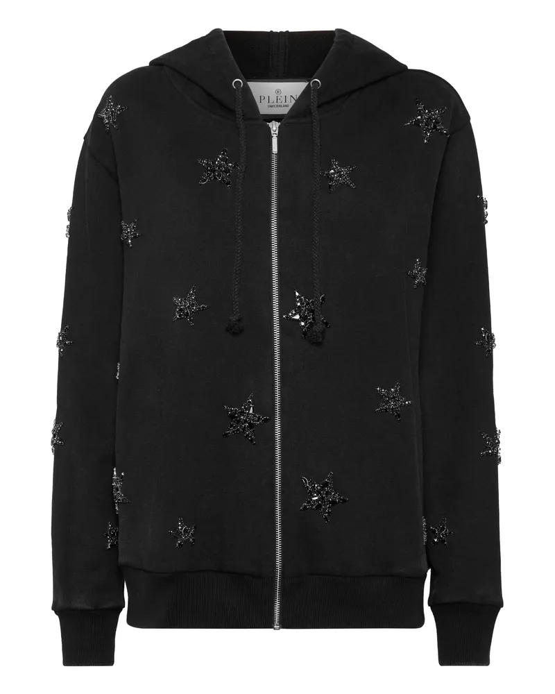 Philipp Plein Kapuzen-Sweatjacket Stars Schwarz