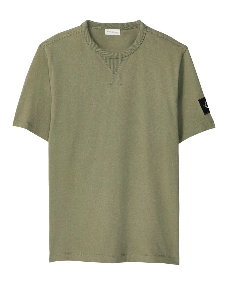 Calvin Klein T-Shirt für Herren, Rundhalsausschnitt, Regulär (Dunkles Flechtengrün Dunkelgrün