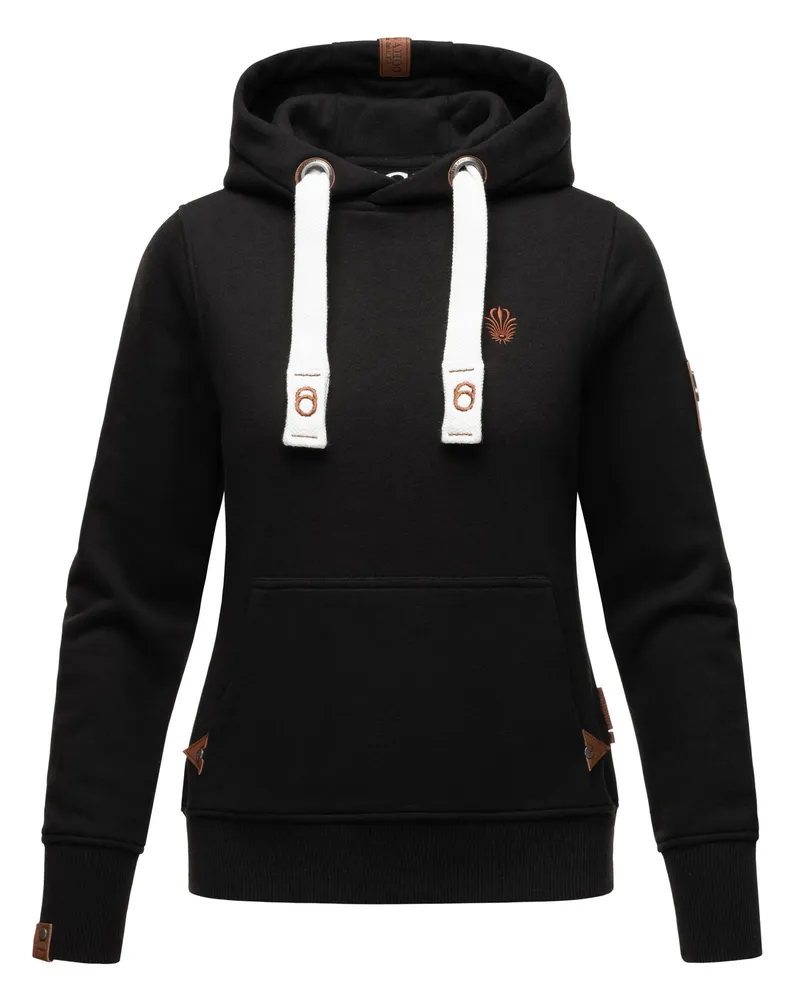NAVAHOO Damen Hoodie Damlaa – Warmer Kapuzenpullover mit Hohem Kragen Schwarz