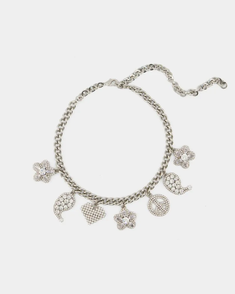 Alessandra Rich Crystal Charms Necklace -  - Silver - Brass Silber
