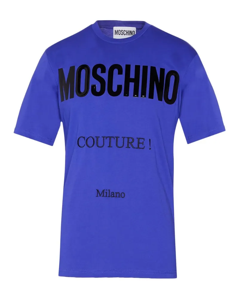 Moschino Couture - Blaues T-shirt Mit Glänzendem Logo Blau