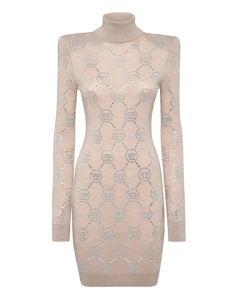 Philipp Plein Strickkleid Monogram - Beige Beige