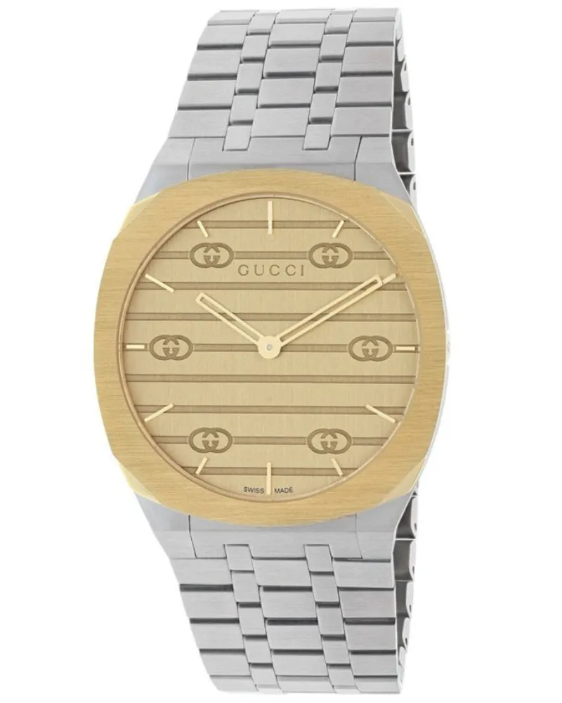 Gucci YA163403 25H Unisex Quarzuhr - 34mm Gold Edelstahl Gold