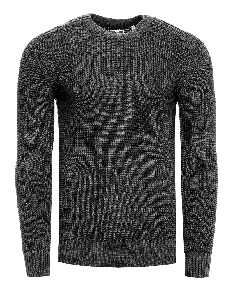 Rusty Neal Grobstrick Slim Fit Rundhals-Pullover Dunkelgrau