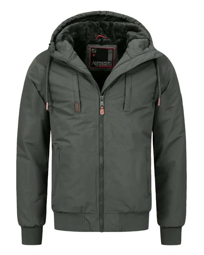 Alessandro Salvarini Herren Winterjacke AS-320 mit Teddyfell-Innenfutter & Kapuze – warm & stylisch Schwarz