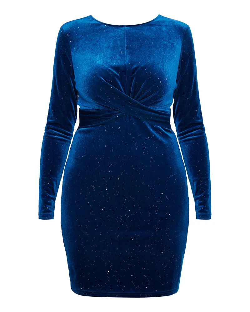 FAINA Glitzerndes Samtkleid Damen Smaragd Blau Blau