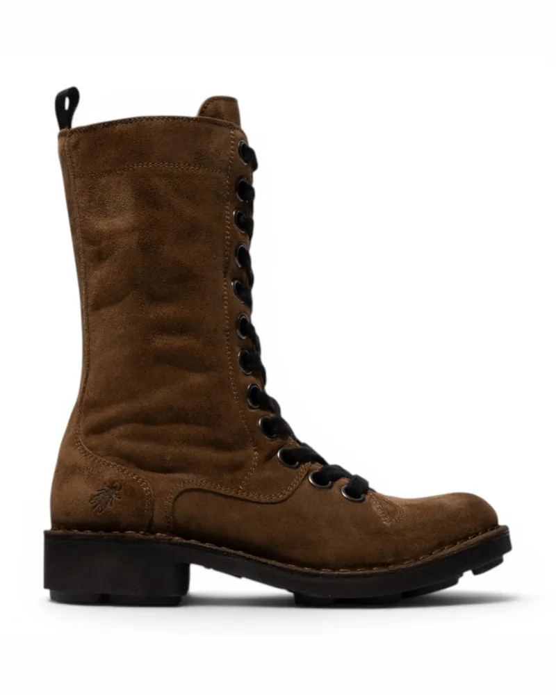 Fly London Women's Brown Leather Schnürstiefel mit Kampf-Knöchel – NOLE176 Dunkelbraun