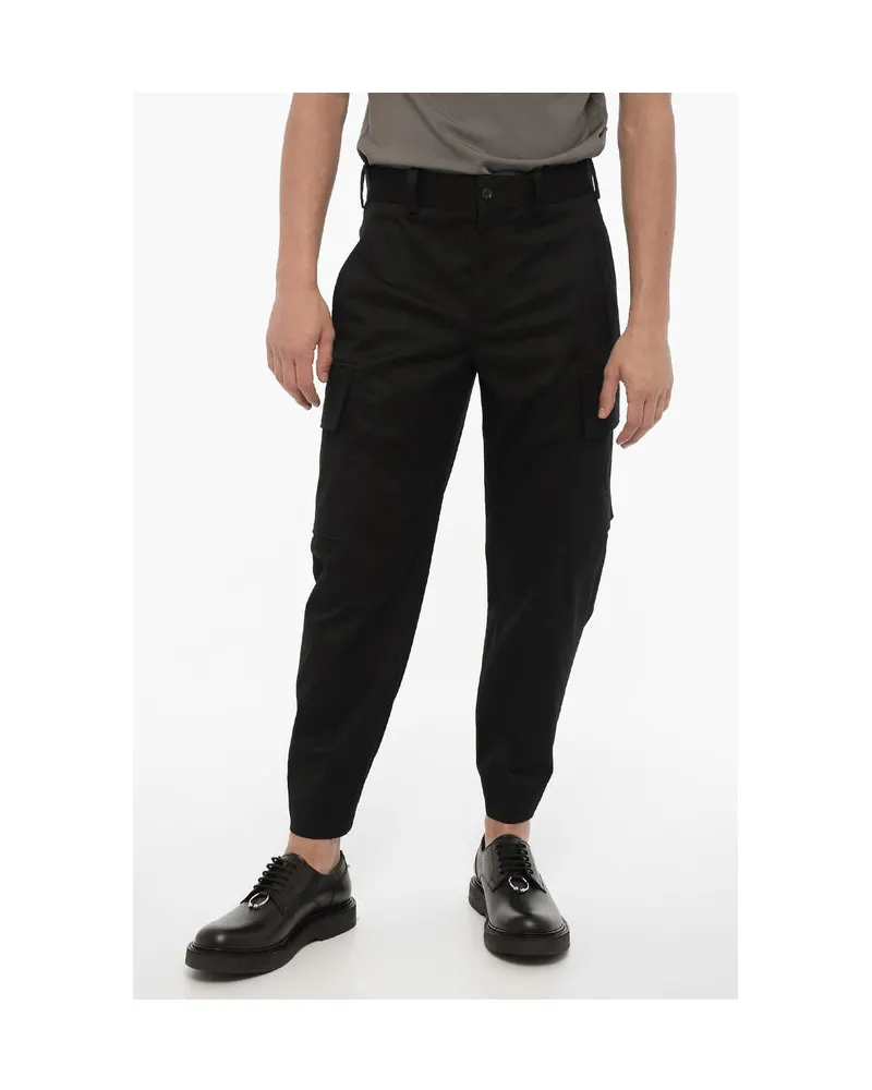 Neil Barrett Loose Fit FIREMAN Cargohose mit Knöchelknopf in Schwarz Schwarz