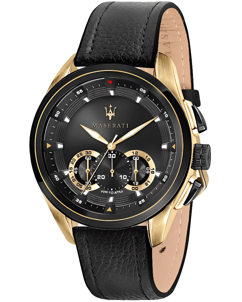 Maserati Chronographenuhr R8871612033 mit Lederarmband und schwarzem Zifferblatt - Schwarz Schwarz