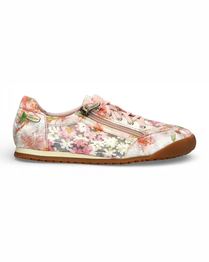 Laura Vita Damen-Sneaker Tivanao-05 aus rosafarbenem Leder mit Blumenmuster und Reißverschluss Rosa