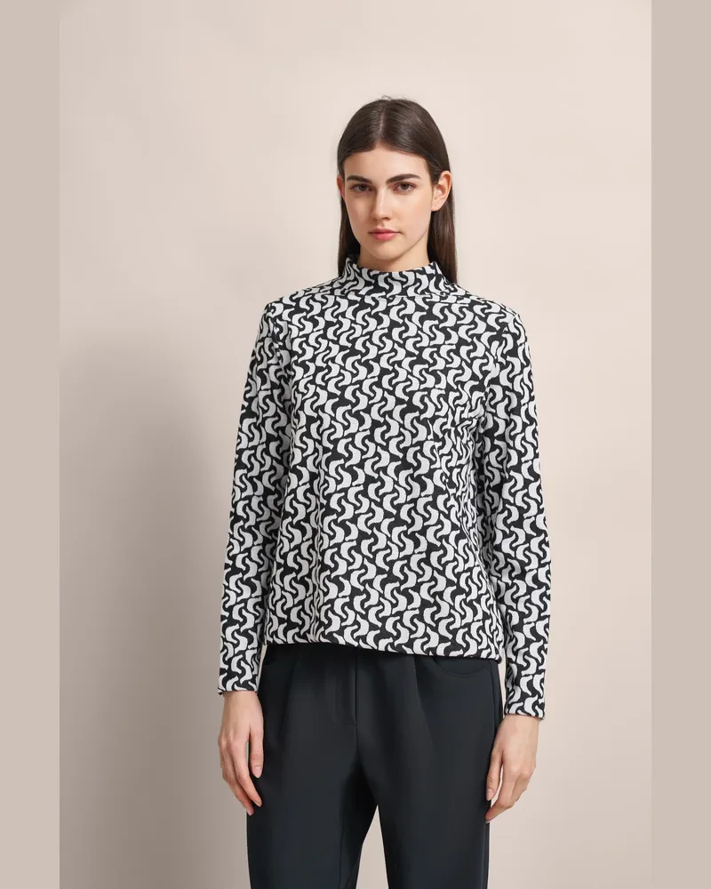 Bugatti Damen Langarmshirt mit grafischen Mustern Schwarz
