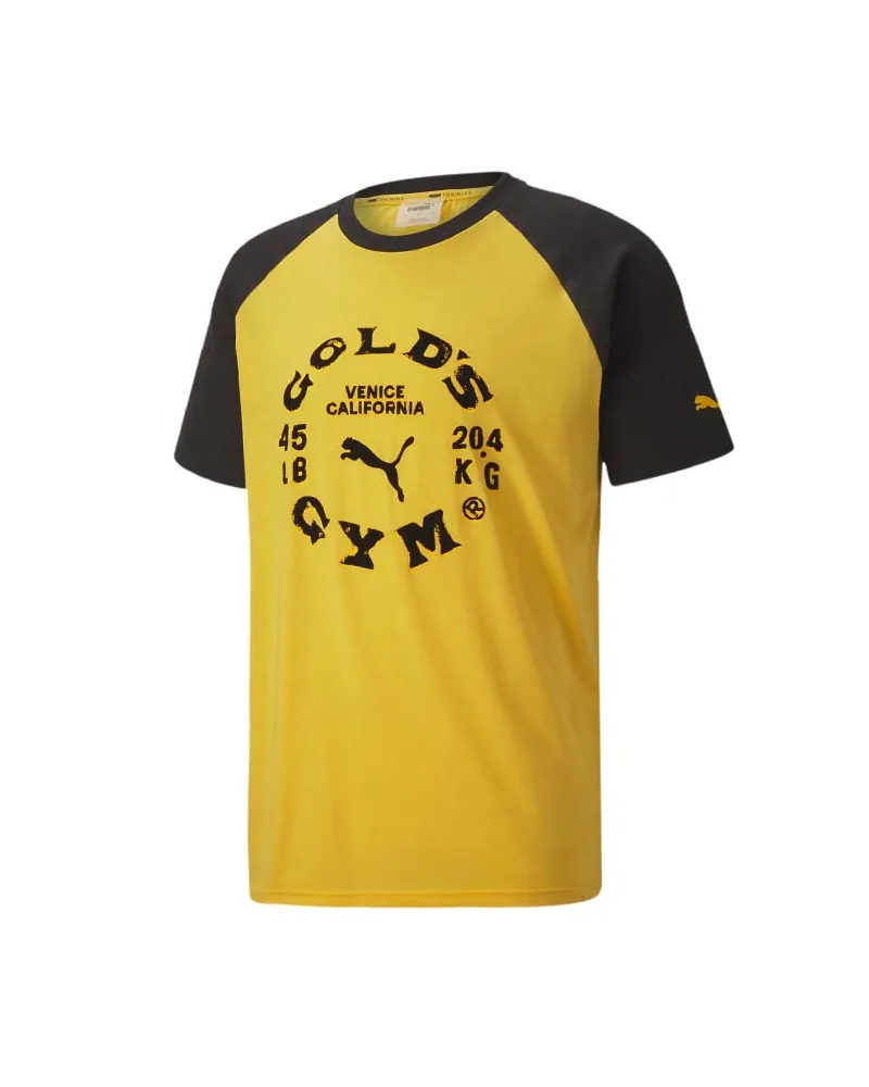 Puma x Gold's Fitnessstudio Raglan Herren gelb/schwarzes T-Shirt Gelb