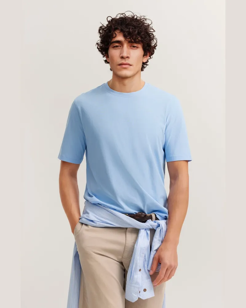 Bugatti Herren-T-Shirt aus Baumwolle, Modern Fit, Rundhals - Hellblau Hellblau