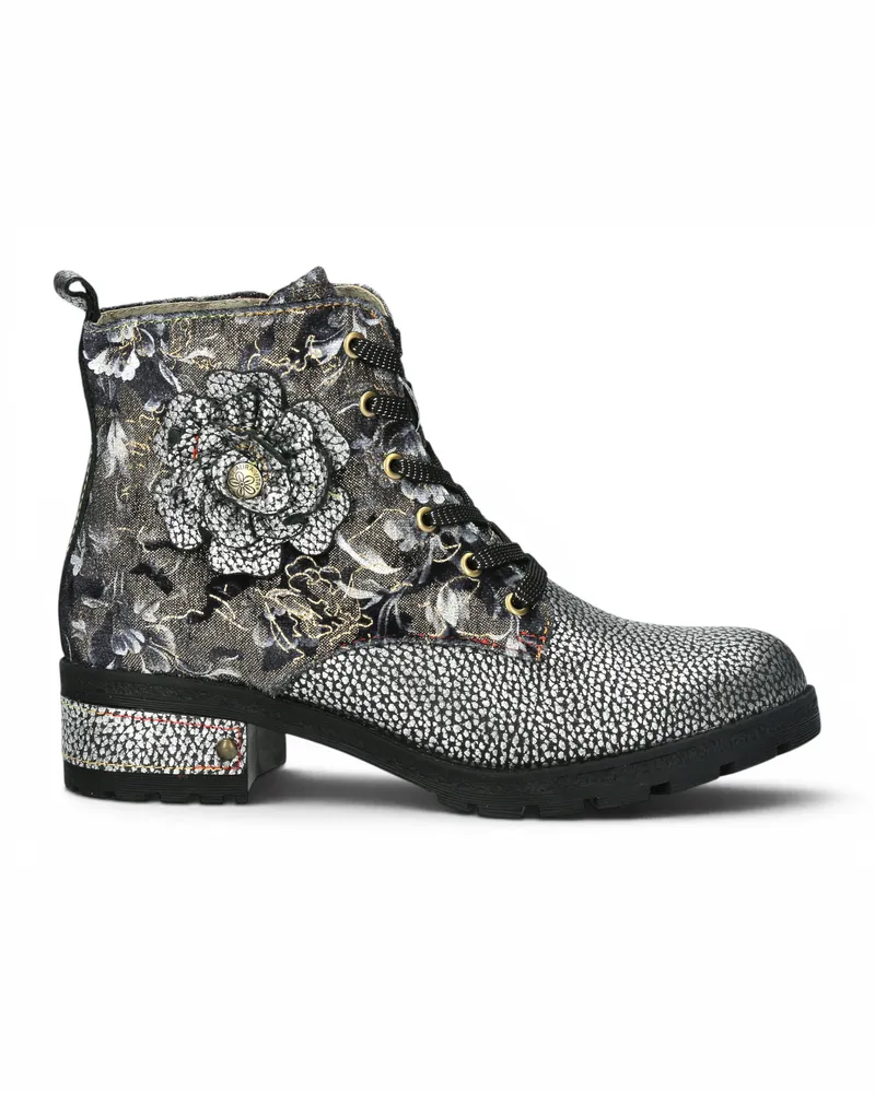 Laura Vita Gothic Victorian Floral Grey Leder-Schnürstiefel für Frauen – Cocrailo-47 Grau