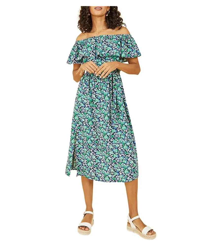 Yumi Midikleid für Damen, Schulterfrei (Grün Grün