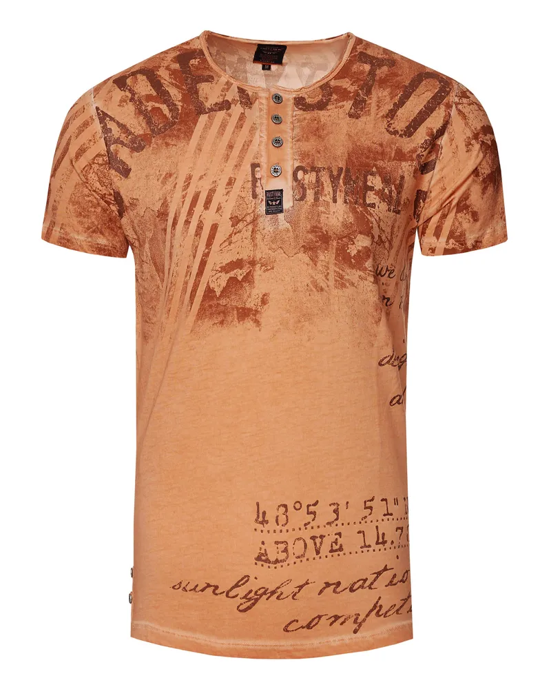 Rusty Neal Rundhals-T-Shirt mit Front- und Rückenprints - Camel Camel