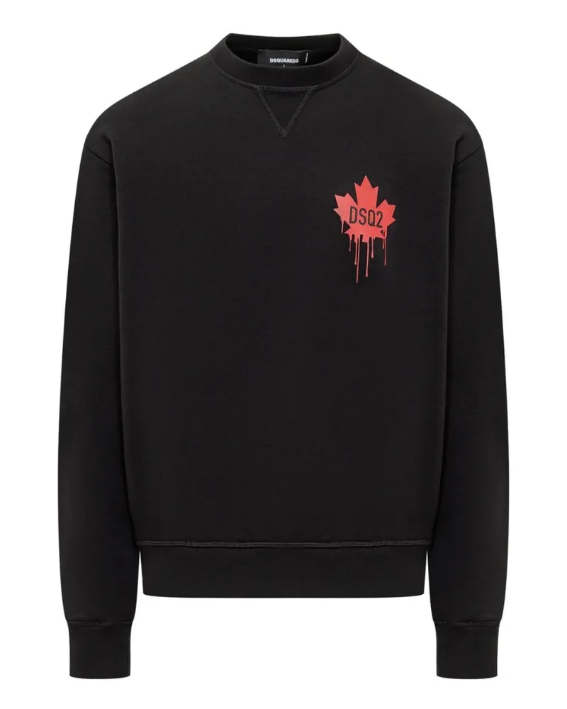 Dsquared2 Schwarzes Sweatshirt Mit Rotem Ahornblatt-logo Schwarz