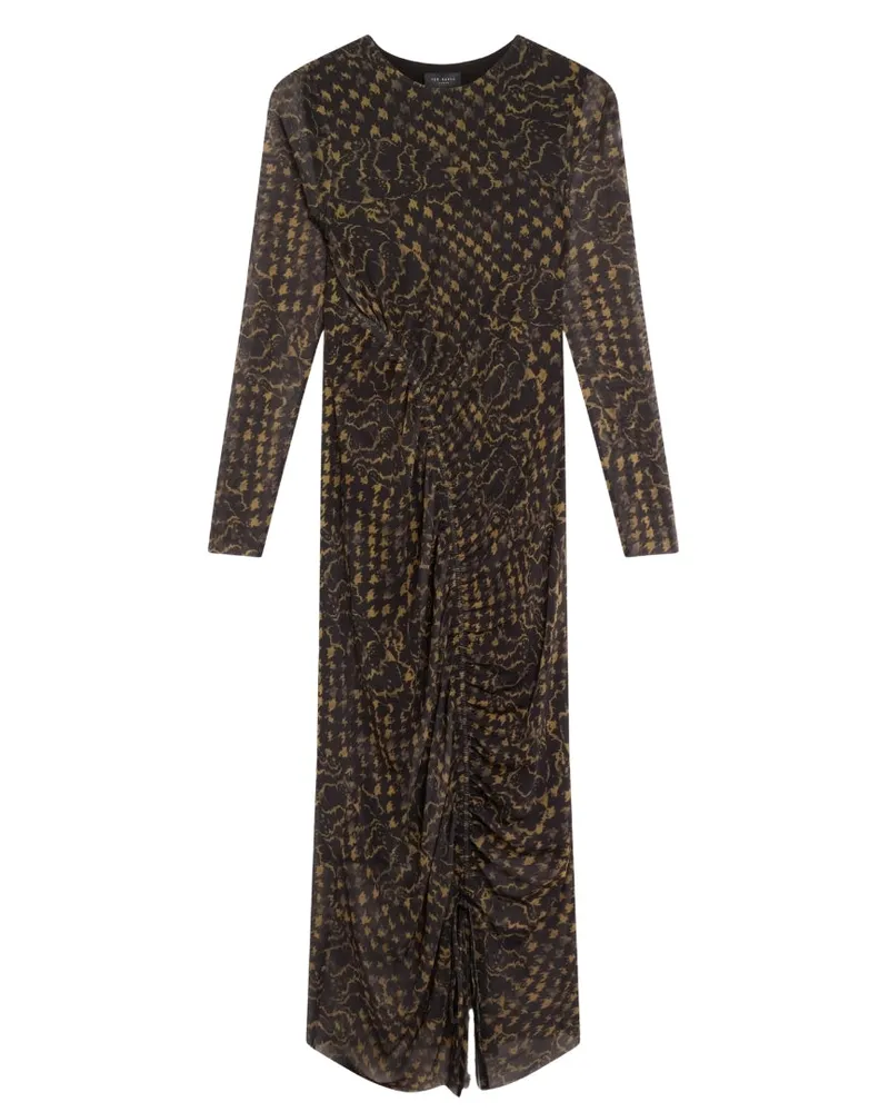 Ted Baker Gerüschtes Mesh-Midikleid mit Schlitz - Schwarz Schwarz