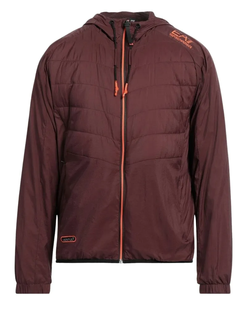 Emporio Armani Ea7 Leichte Bomberjacke Mit Kapuze In Zartbitterschokoladenbraun Dunkelrot