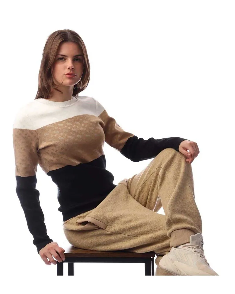HUGO BOSS Fireria" Sweatshirt für Damen, Rundhalsausschnitt (Cremefarbe/Hellbraun/Schwarz Creme