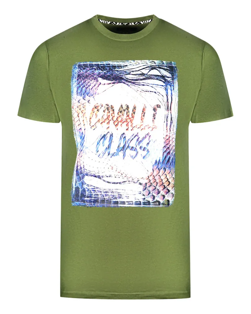 Roberto Cavalli Box Logo Grünes T-Shirt Grün