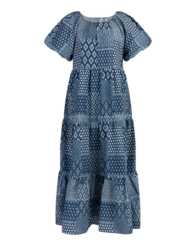 DreiMaster Kurzarm Maxikleid Damen DUNKELMARINER DRUCK Marineblau
