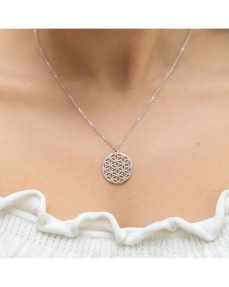 ZEEme Basic Halskette Silber 925 rhodiniert 42+3cm lang mit Motiv Blume des Lebens Silber